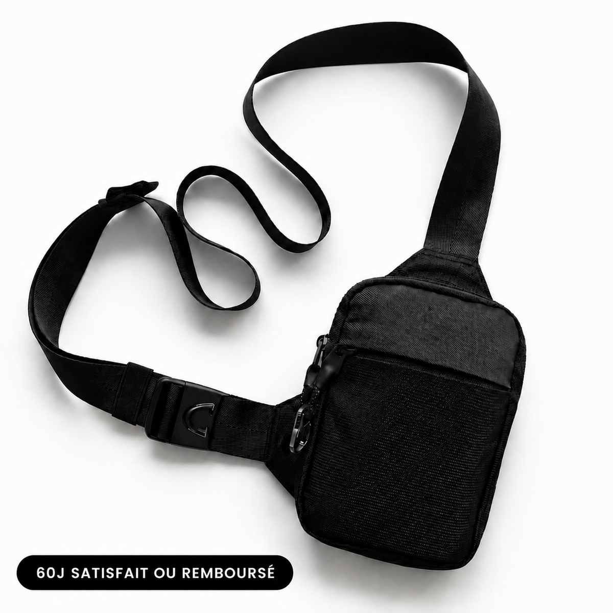 Sacoche crossbody VALUNE coloris Noir Onyx présentée à plat sur fond blanc