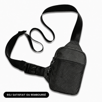 Sacoche crossbody antivol VALUNE noire vue à plat avec sa sangle ajustable déployée